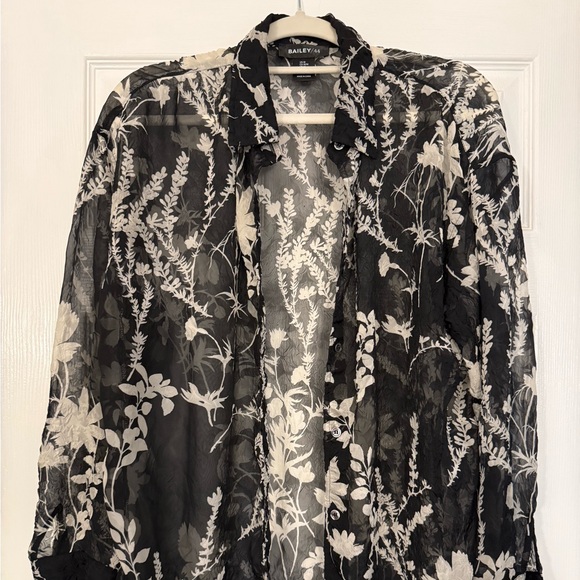 Bailey 44 Black and White Floral Sheer Blouse M - Picture 1 of 4
